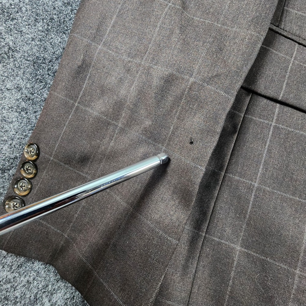 Scabal Bespoke 2 Pc Suit Mens 43XL Pants35x37 Brown Windowpane Super 100s Wool - Picture 6 of 16